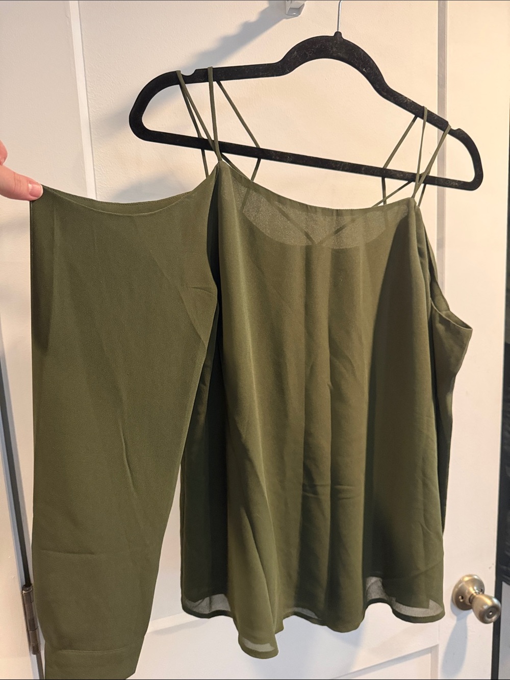 Olive Green Cold-Shoulder Spaghetti Strap Blouse